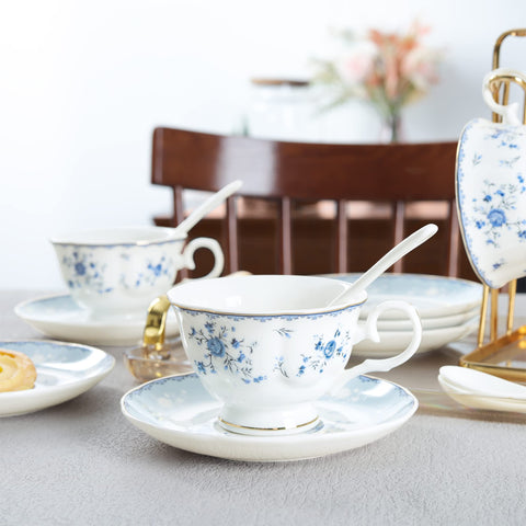 Fanquare blue rose teacups with saucers enhance entertaining and afternoon tea