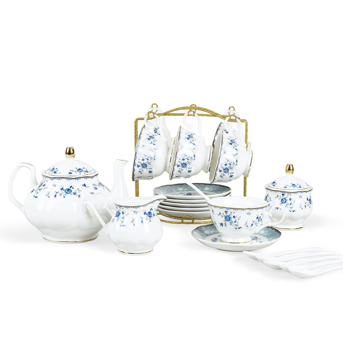 Fanquare blue rose teapot with elegant gold trim for refined tea moments