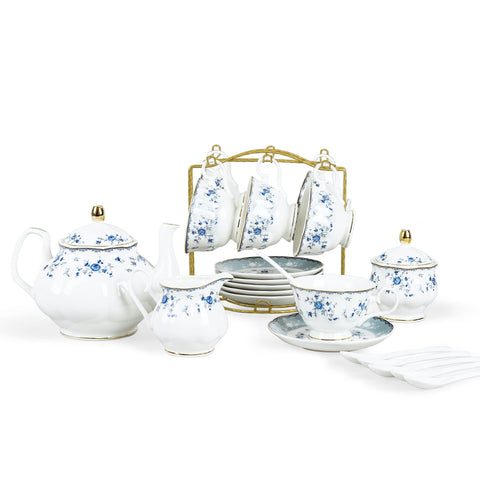 Fanquare blue rose teapot with elegant gold trim for refined tea moments