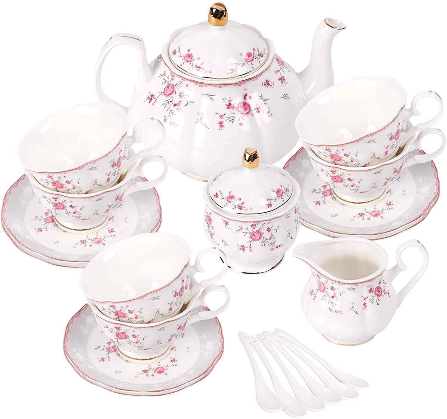 Fanquare pink rose tea set packaging, gift-ready presentation.