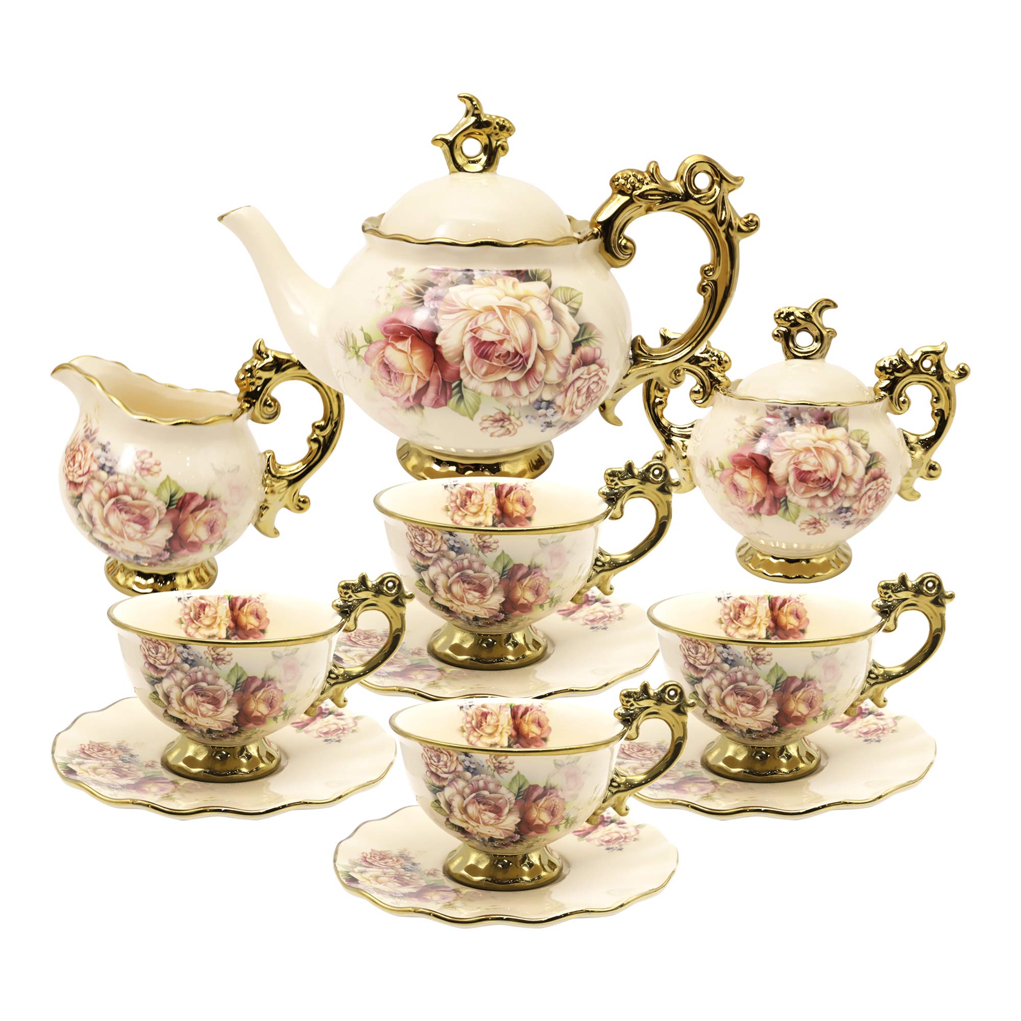 Fanquare teapot 38oz with floral pattern, ideal for generous tea servings