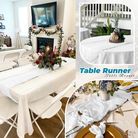 FANTEKE cheesecloth accents as chair ties and arch decor.