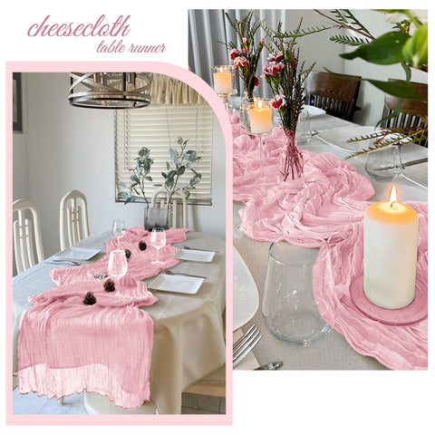 Banquet table setting with FANTEKE cheesecloth runner for cohesive decor