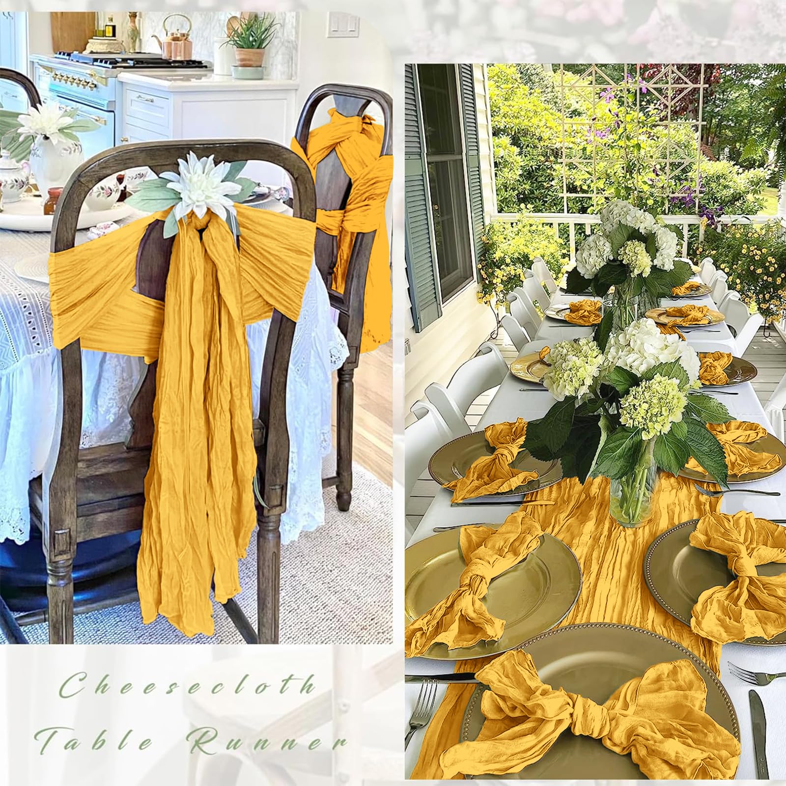 FANTEKE semi-sheer gold table runner enhances dining ambiance