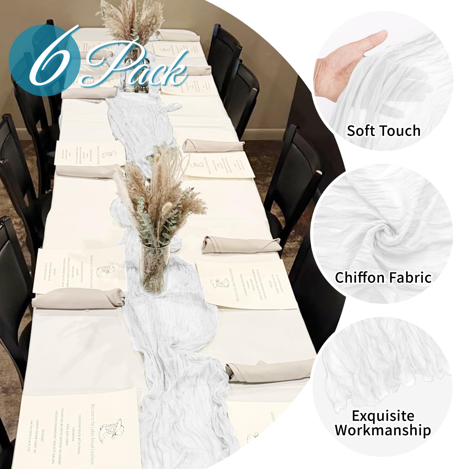 FANTEKE wedding decor cheesecloth creates a romantic backdrop for reception tables.