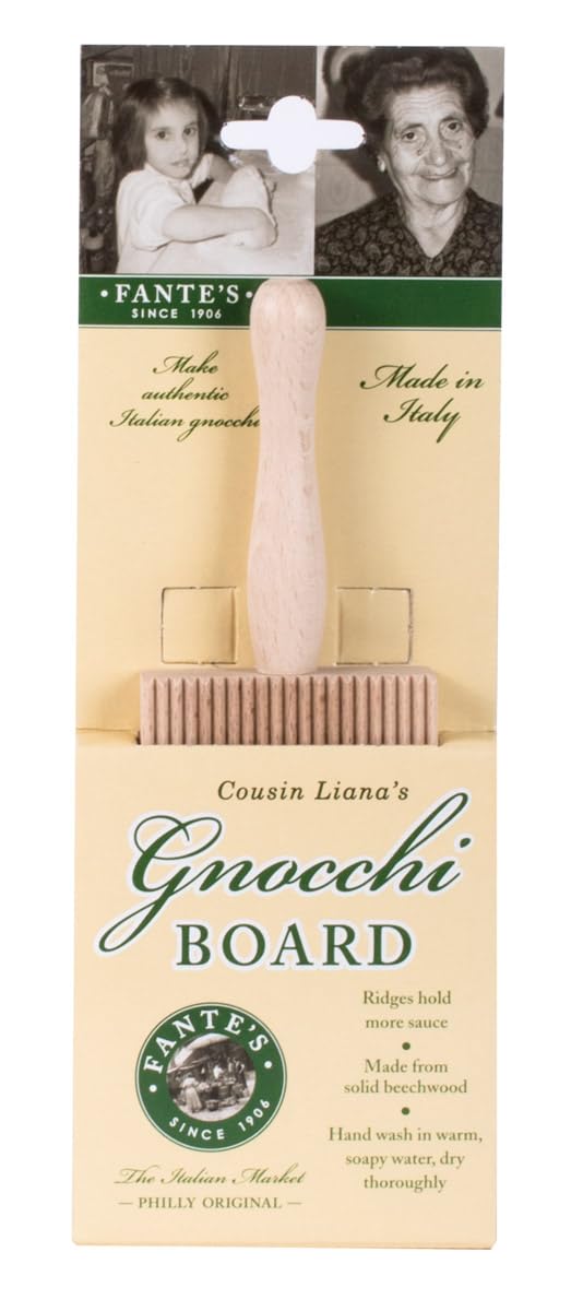Fante's gnocchi board with handle and angled view for steady shaping.