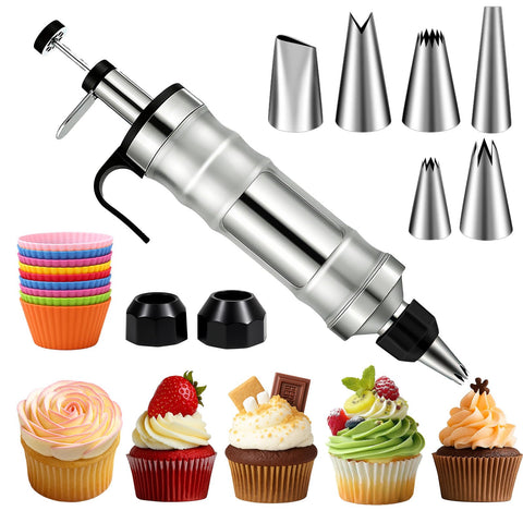 FANTEXY dessert decorating syringe set with stainless steel tips for precise cake piping