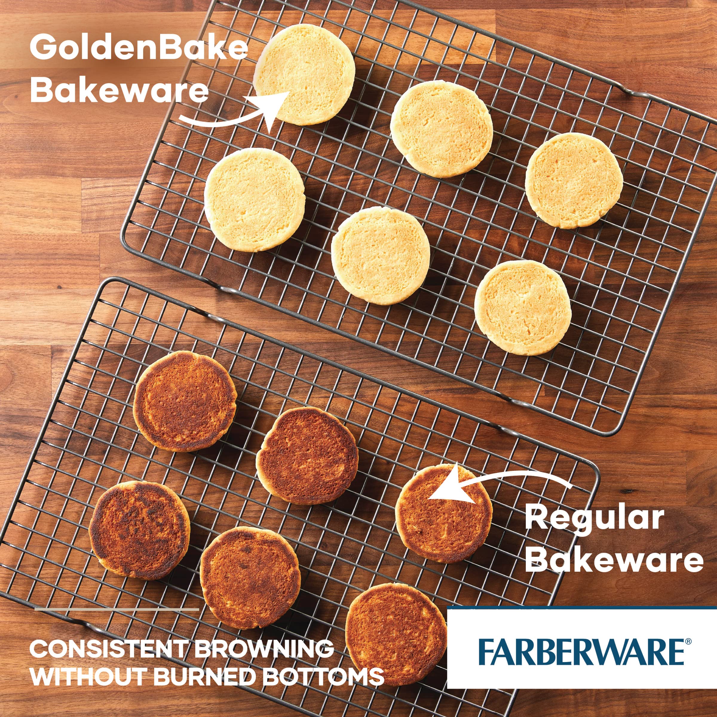 Farberware GoldenBake loaf pan nonstick surface enables easy release.