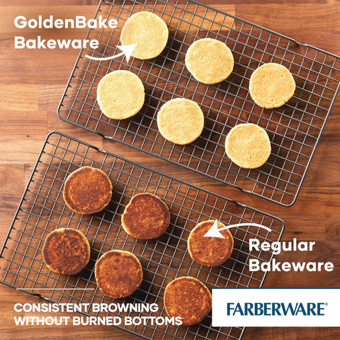 Farberware GoldenBake loaf pan nonstick surface enables easy release.