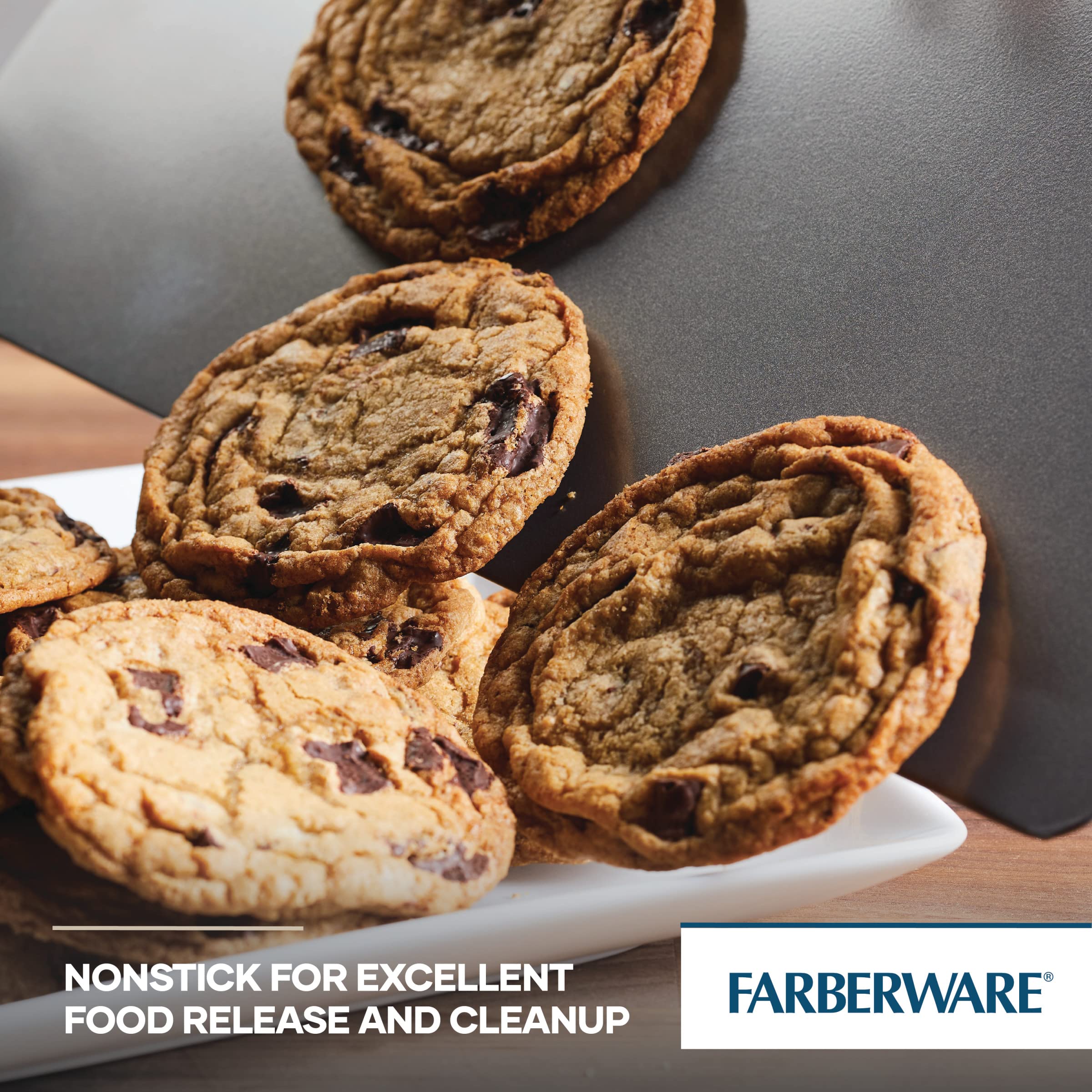Farberware GoldenBake loaf pan oven safe to 450°F for versatile baking.