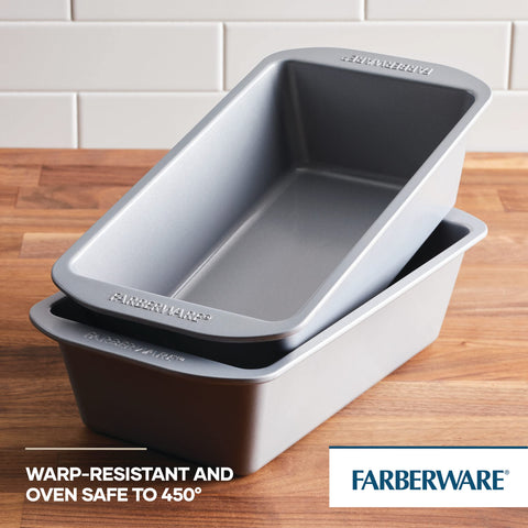 Farberware GoldenBake loaf pan two pan set for double batch baking.