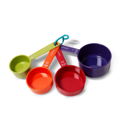 Farberware lightweight, durable plastic cups and spoons ideal for everyday cooking tasks.