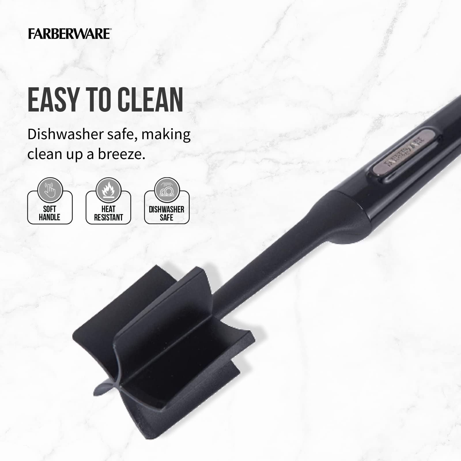 Farberware 10-inch masher adds leverage without crowding the pan.