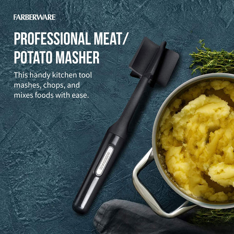 Farberware nylon masher heat-resistant to 450°F for safe direct-pot mashing.
