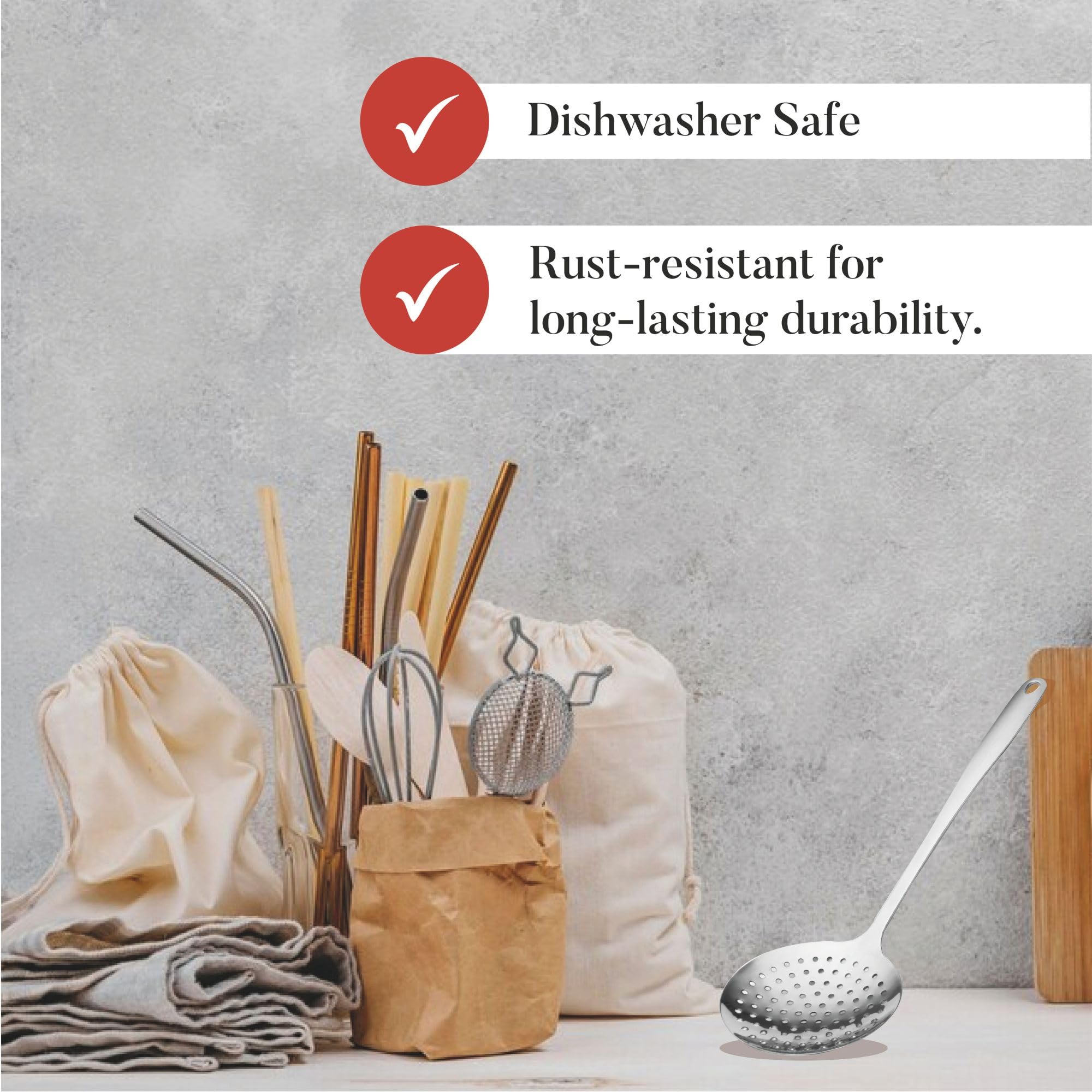 Farberware Skimmer is dishwasher-safe for quick cleanup after cooking.