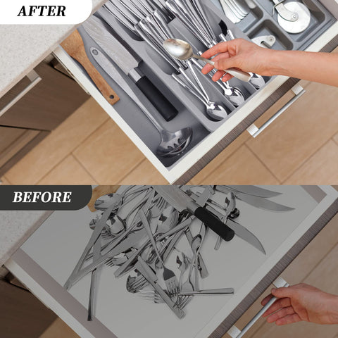 Faridabio five angled compartments align flatware for quick retrieval.