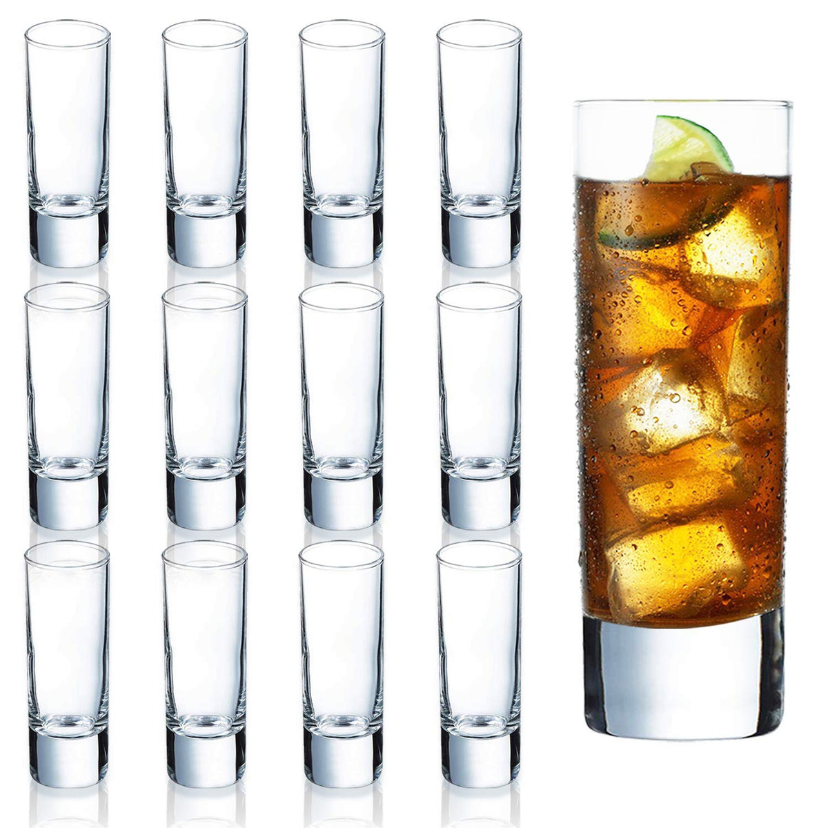 Farielyn-X clear heavy-base shot glasses set of 12 with 2 oz capacity for precise pours.