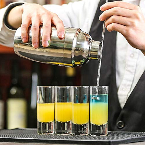 Farielyn-X dishwasher-safe shot glasses reduce cleanup after entertaining guests.