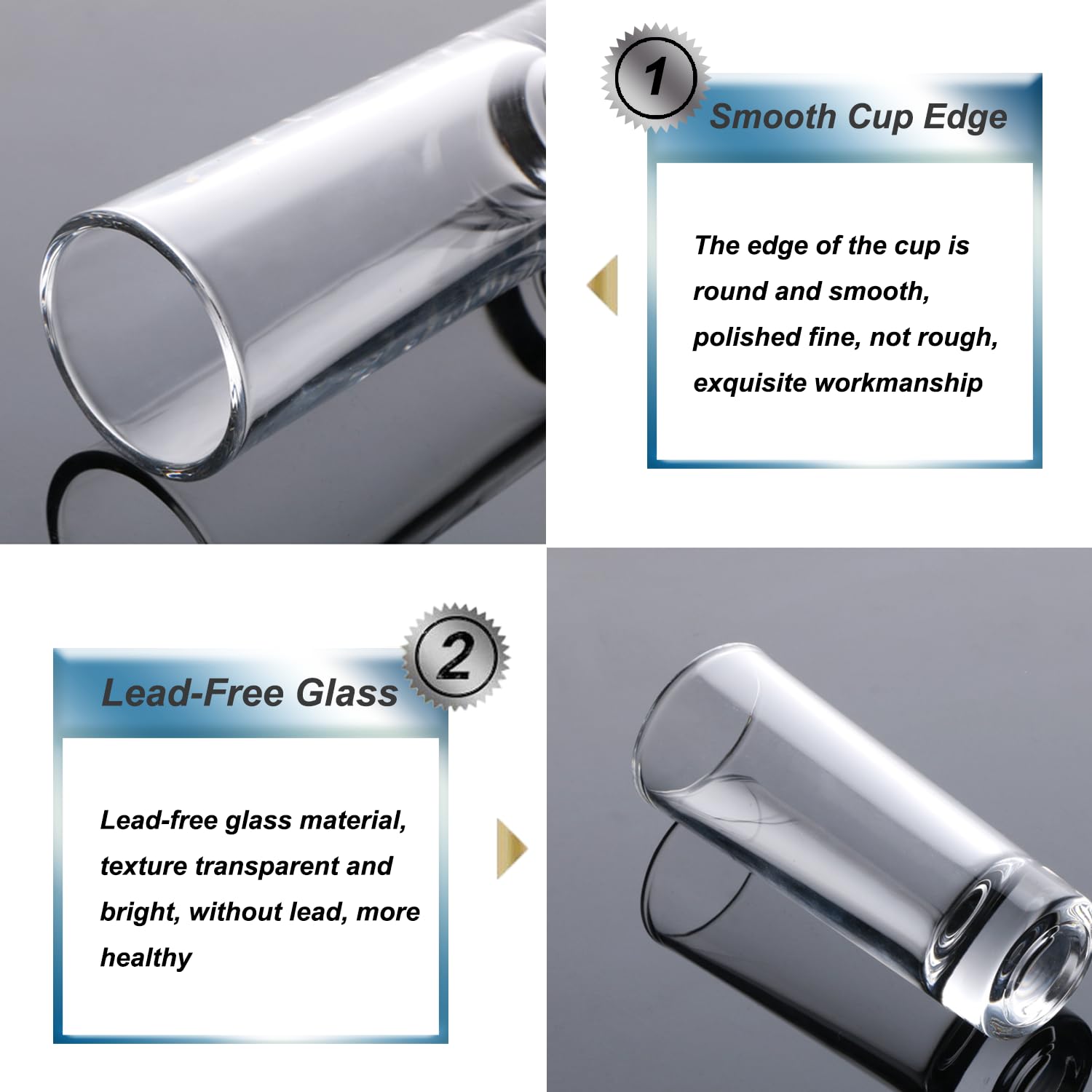 Farielyn-X shot glasses 2oz tall design for balanced servings and elegant tabletop use.