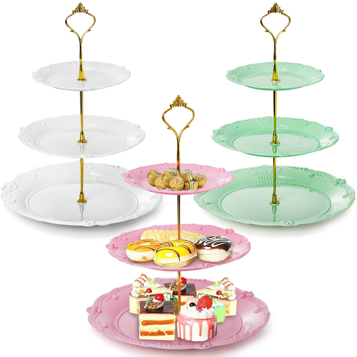 Fasmov 3-tier cupcake stand in white highlights desserts with an elegant multi-level display