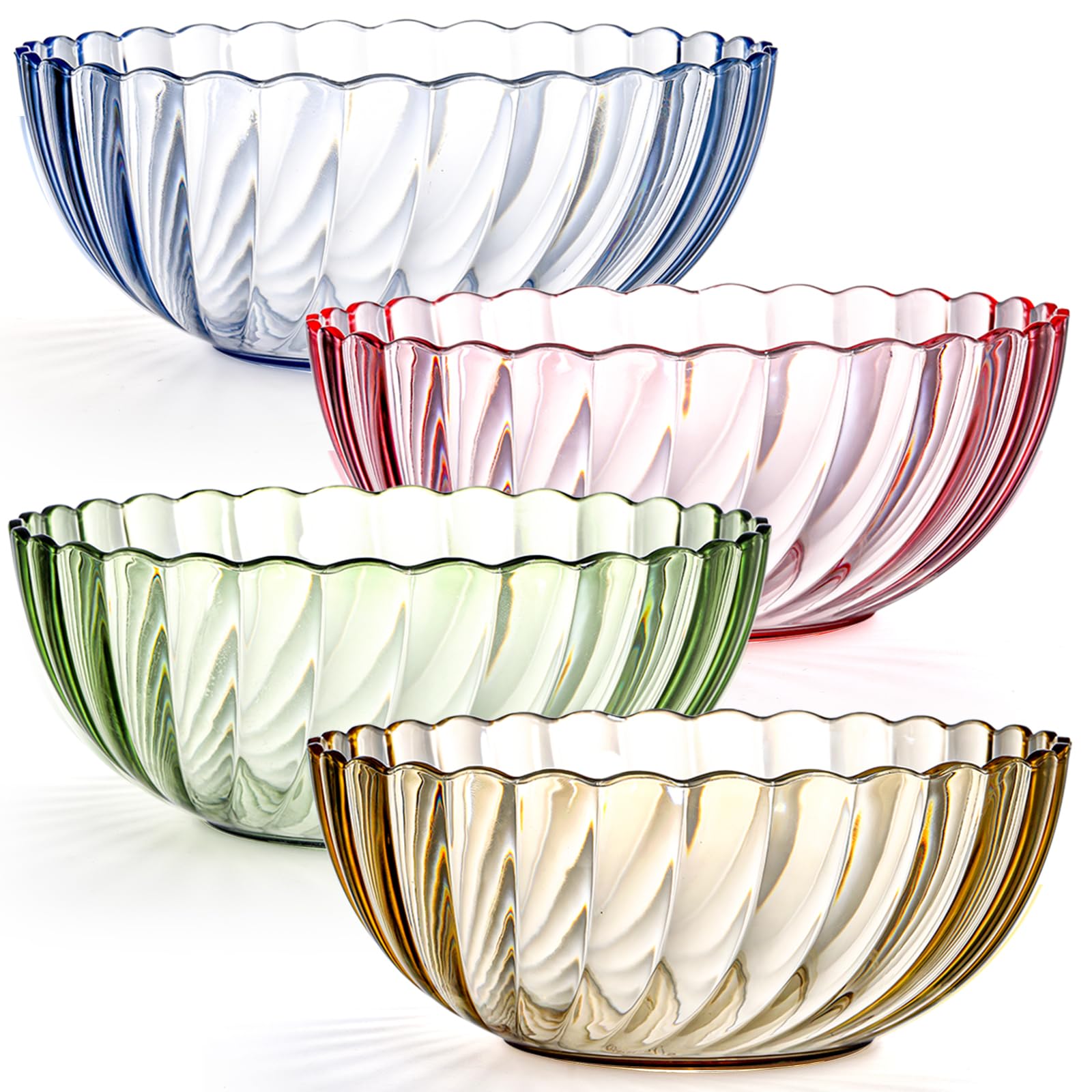 Fasmov 4-pack blue-striped bowls, ideal for salads and dips during gatherings.