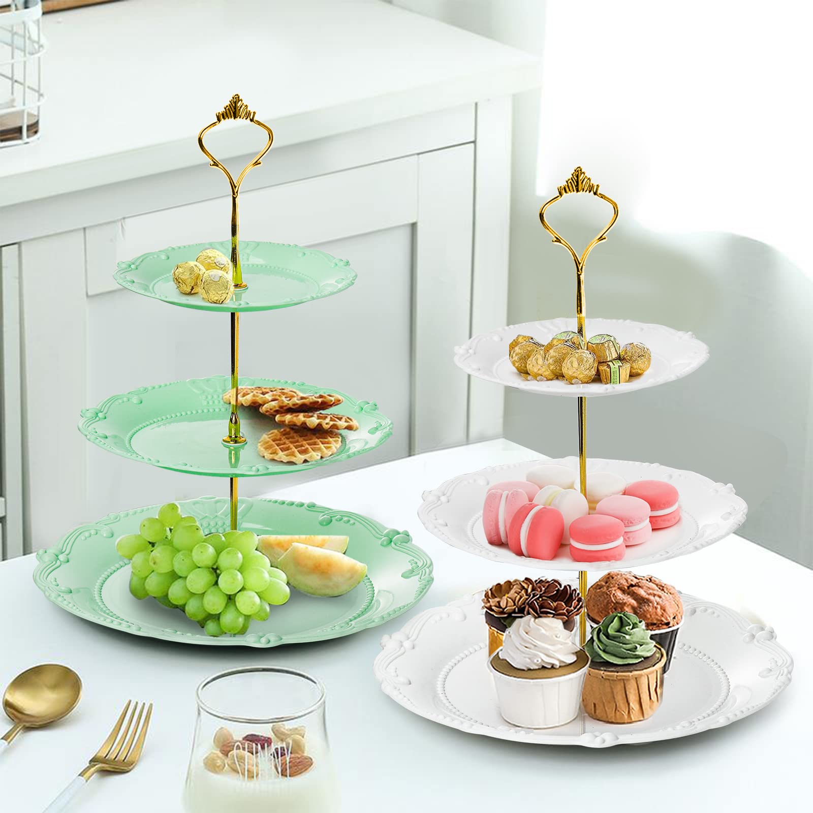 Fasmov stand holds cupcakes, cookies and fruit neatly for gatherings and celebrations