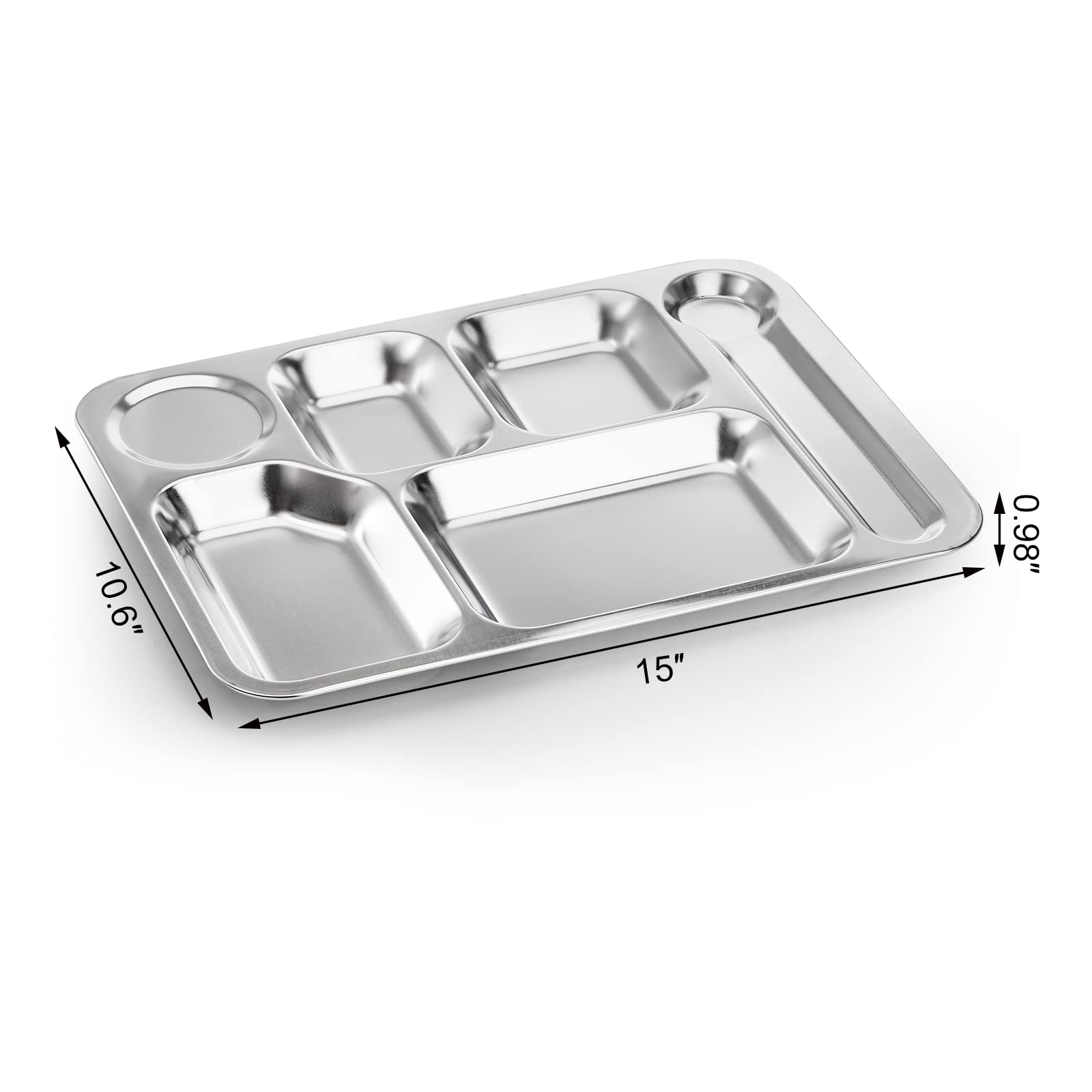 Fasmov rectangular divided dinner tray close-up, six sections and smooth edges for comfort.