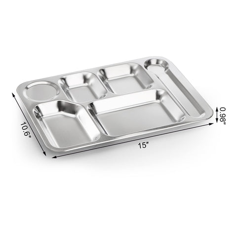 Fasmov rectangular divided dinner tray close-up, six sections and smooth edges for comfort.