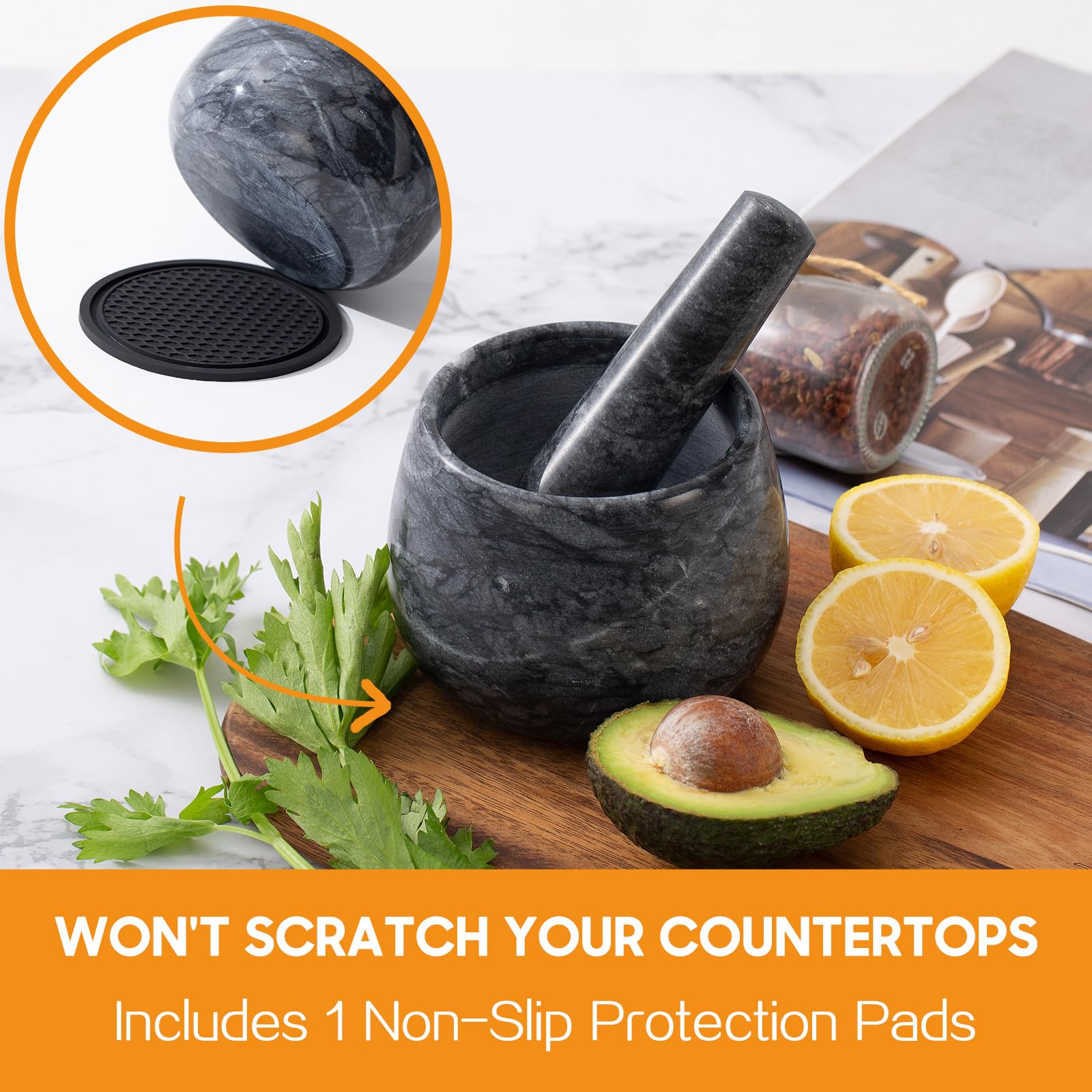 Fasolahome easy-clean marble mortar is smooth and dishwasher safe.