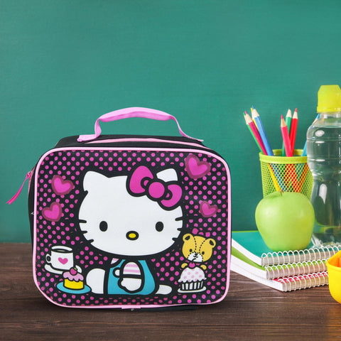 Fast Forward Hello Kitty lunch bag side view highlights the sturdy carry handle.