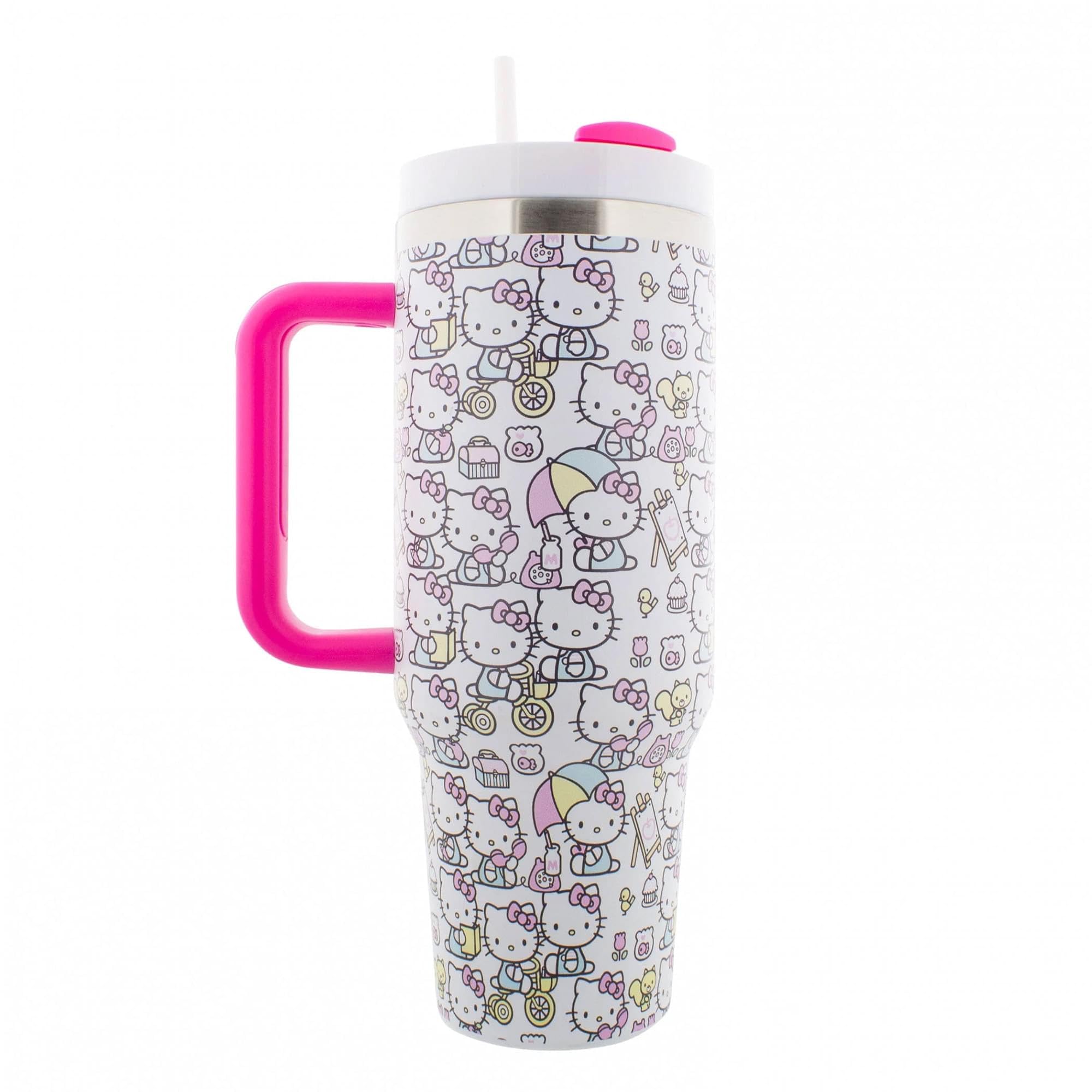 Fast Forward Hello Kitty 40oz tumbler handwash-only care preserves finish.