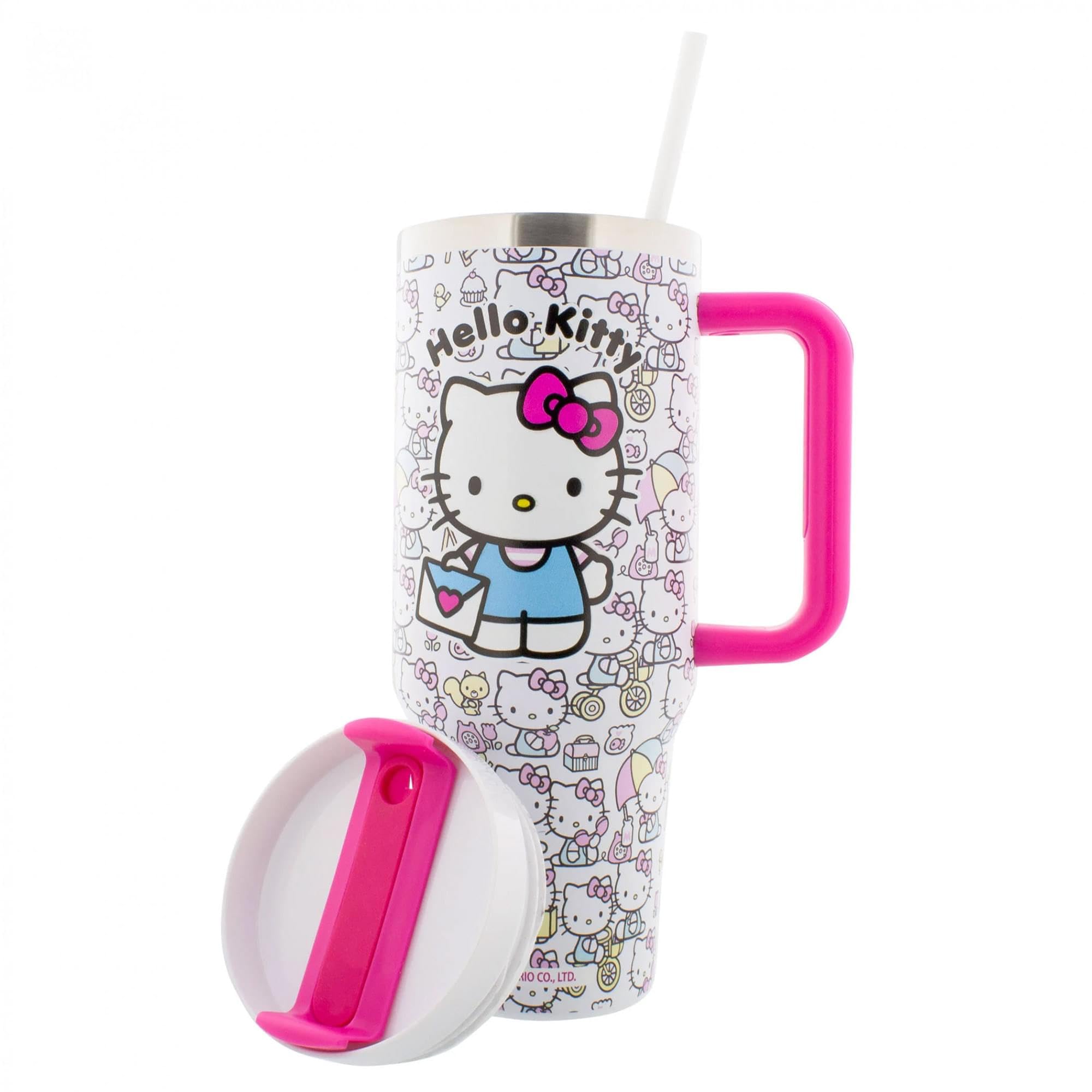 Fast Forward Hello Kitty 40oz tumbler with handle, ideal for on-the-go hydration.