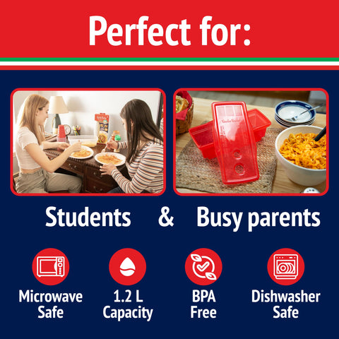 Fasta Pasta measuring cup and container simplify timing.