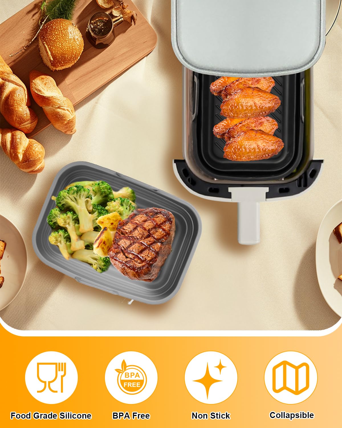 Fastand liner withstands heat up to 428F for versatile cooking.