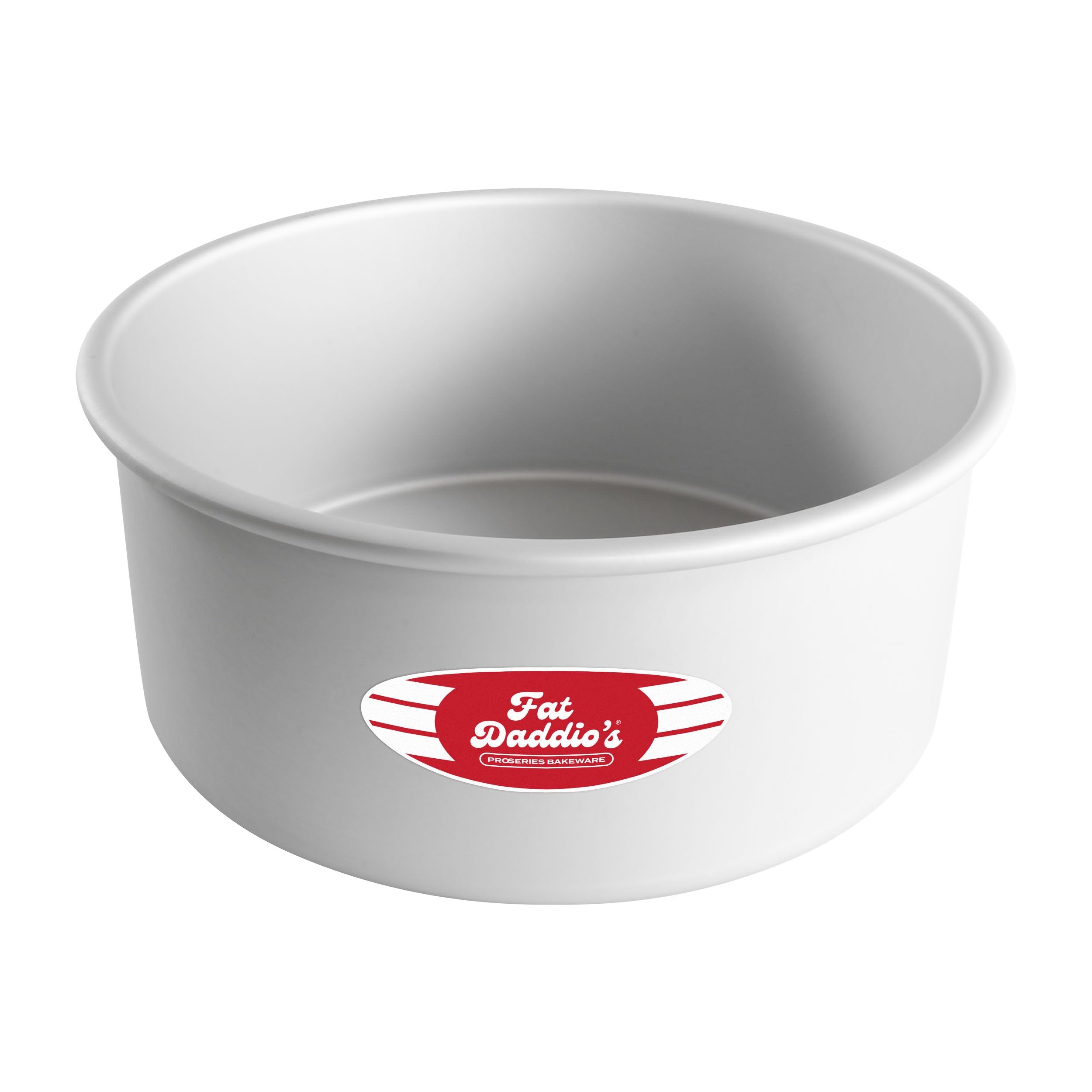 Fat Daddio's anodized round cake pan interior shows even heat for consistent baking results