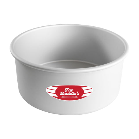 Fat Daddio's anodized round cake pan interior shows even heat for consistent baking results