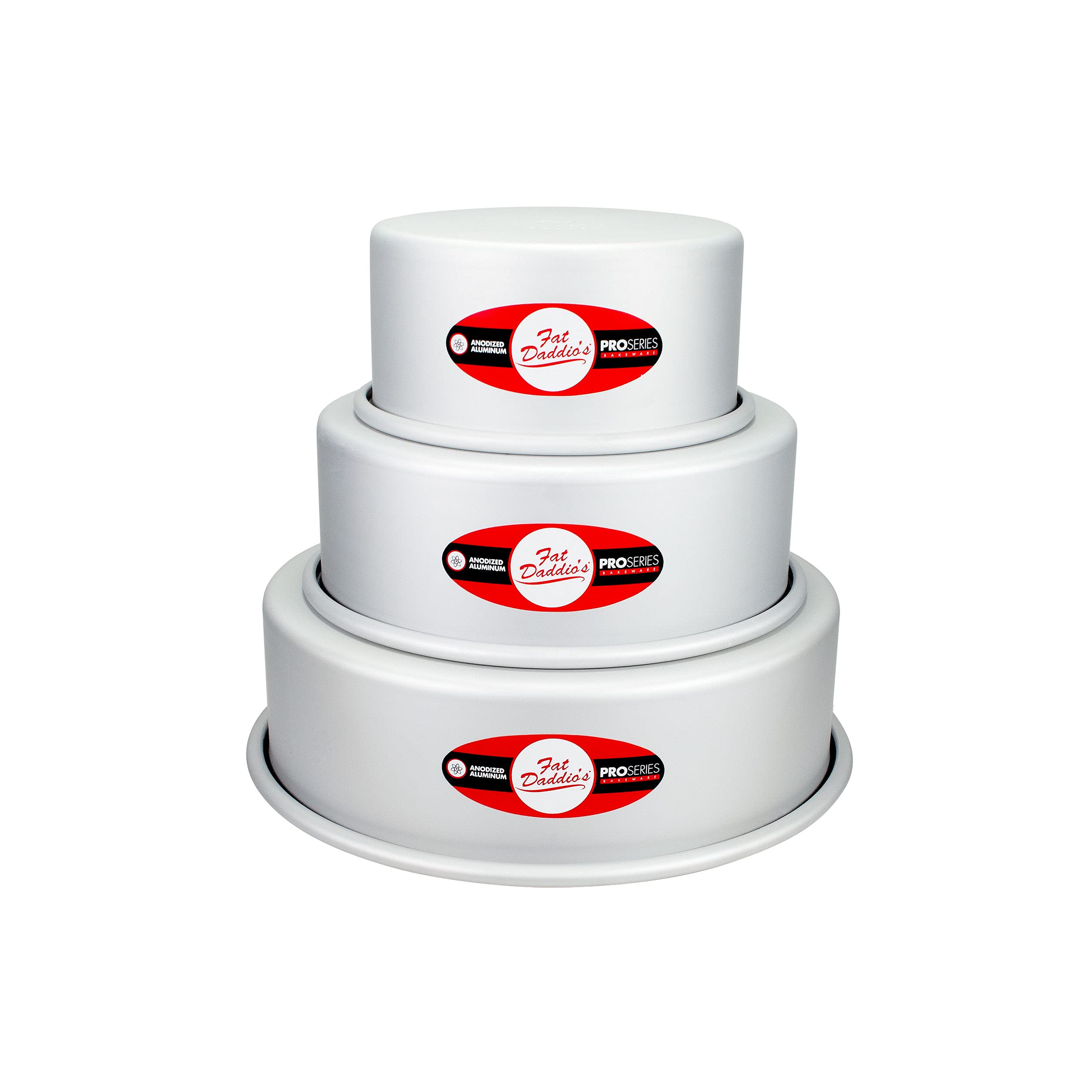 Fat Daddio's anodized 3-tier round cake pan 4-inch for even baking and easy release.
