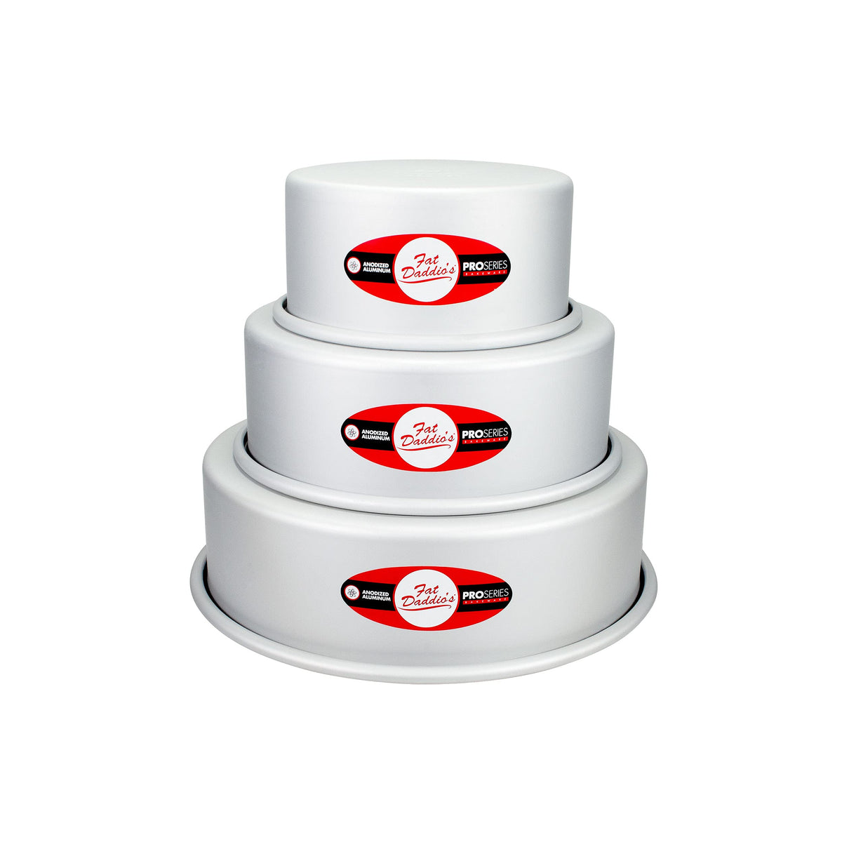 Fat Daddio's anodized 3-tier round cake pan 4-inch for even baking and easy release.