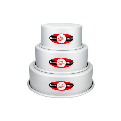 Fat Daddio's anodized 3-tier round cake pan 4-inch for even baking and easy release.