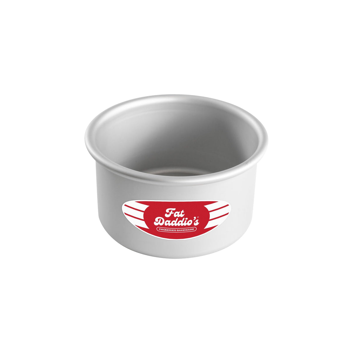Fat Daddio's anodized round cake pan 5x3 top view for even baking and easy release.