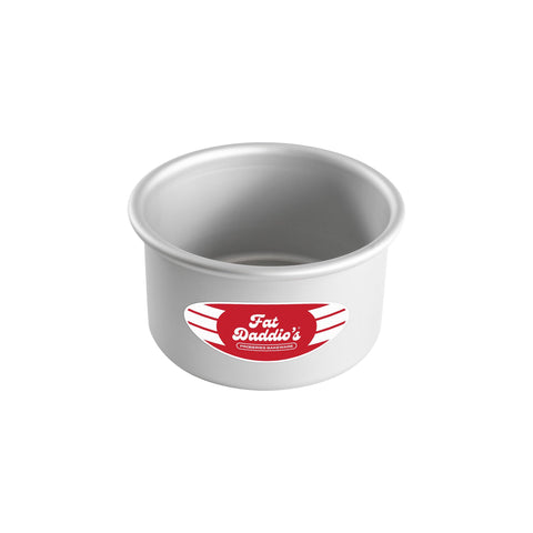 Fat Daddio's anodized round cake pan 5x3 top view for even baking and easy release.