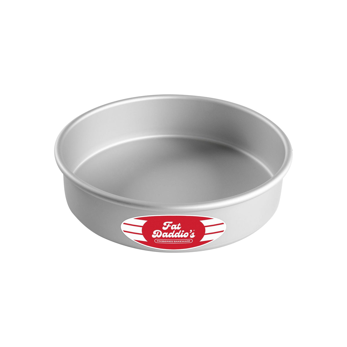 Fat Daddio's anodized round cake pan in full view for even-baking results.