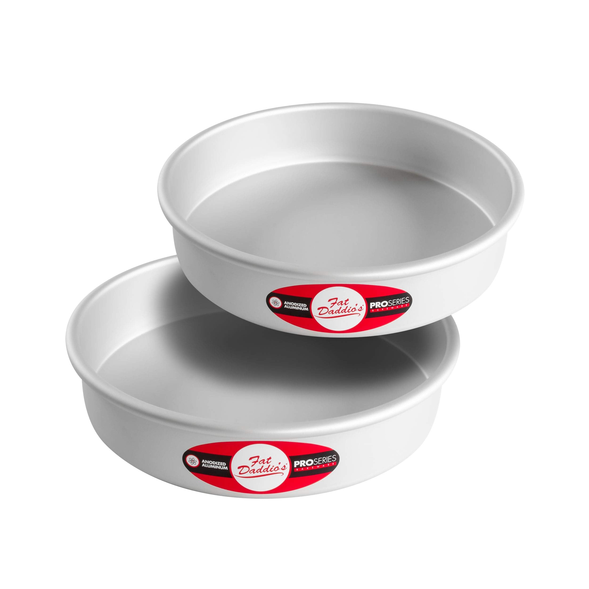 Fat Daddio's anodized round cake pan front view for even baking
