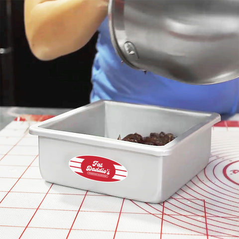 Fat Daddio's square pan surface emphasizes easy release and quick cleanup