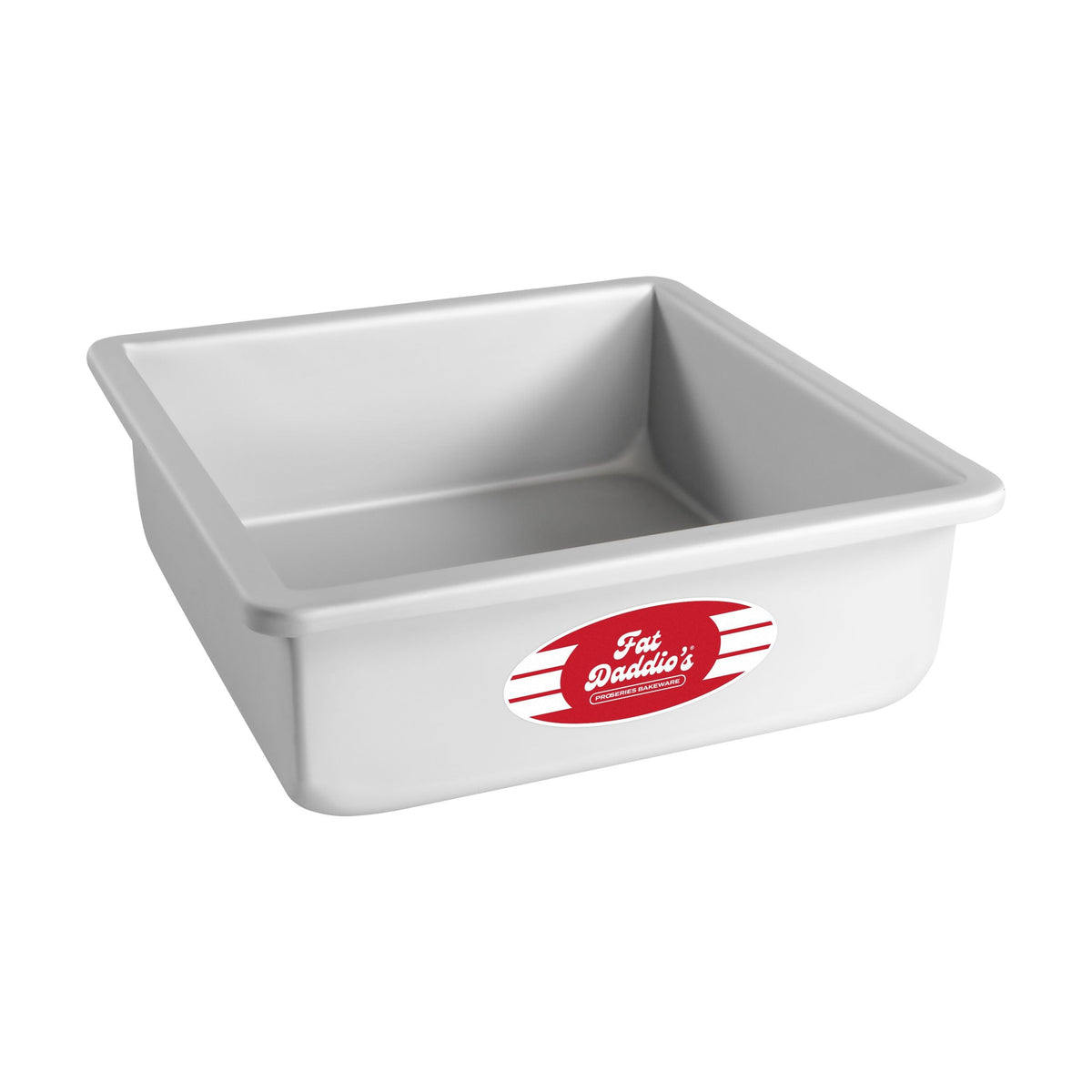 Fat Daddio's anodized square pan front view, showcasing sturdy bakeware for reliable cakes