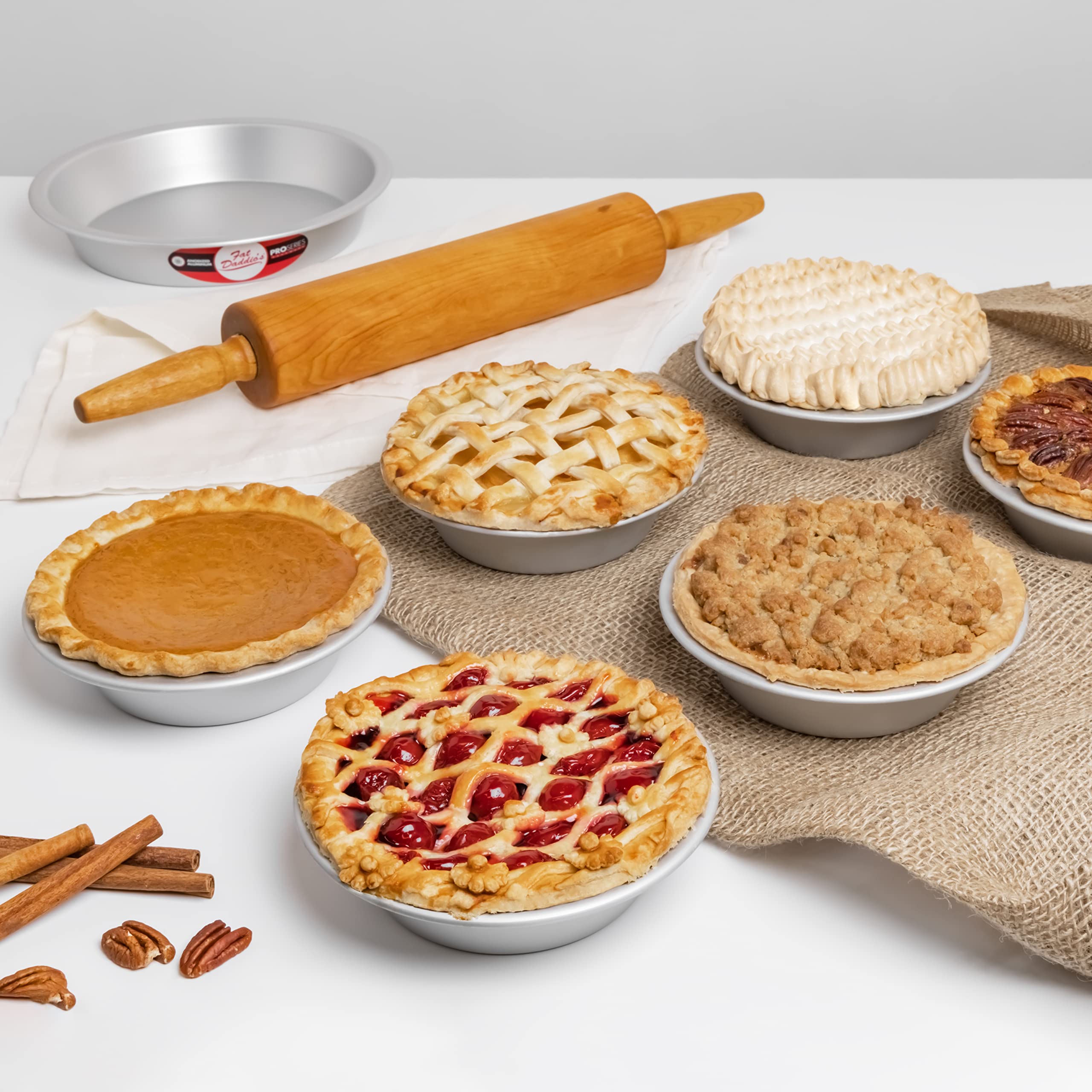 Fat Daddio's 1.5-inch depth pie pan ready for generous fillings