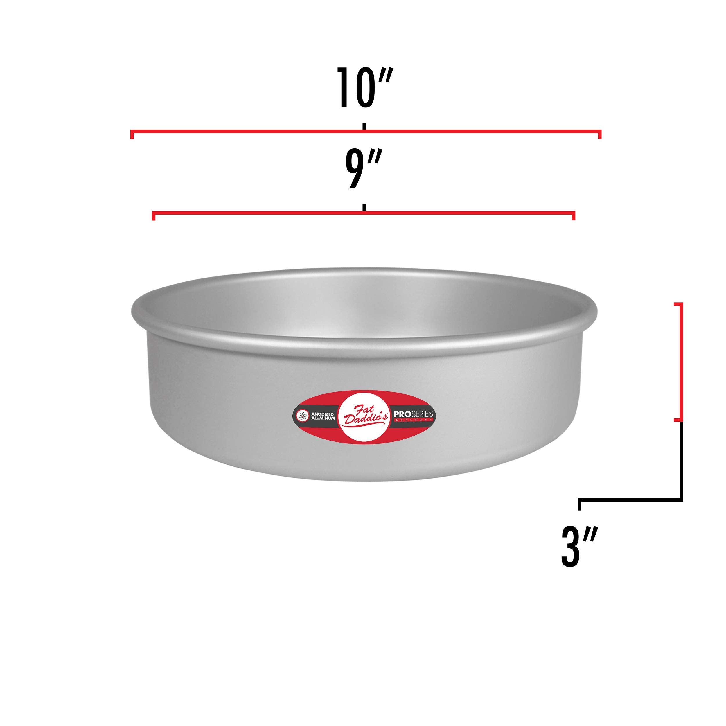 Fat Daddio's round cake pan solid bottom provides stable support for layers.