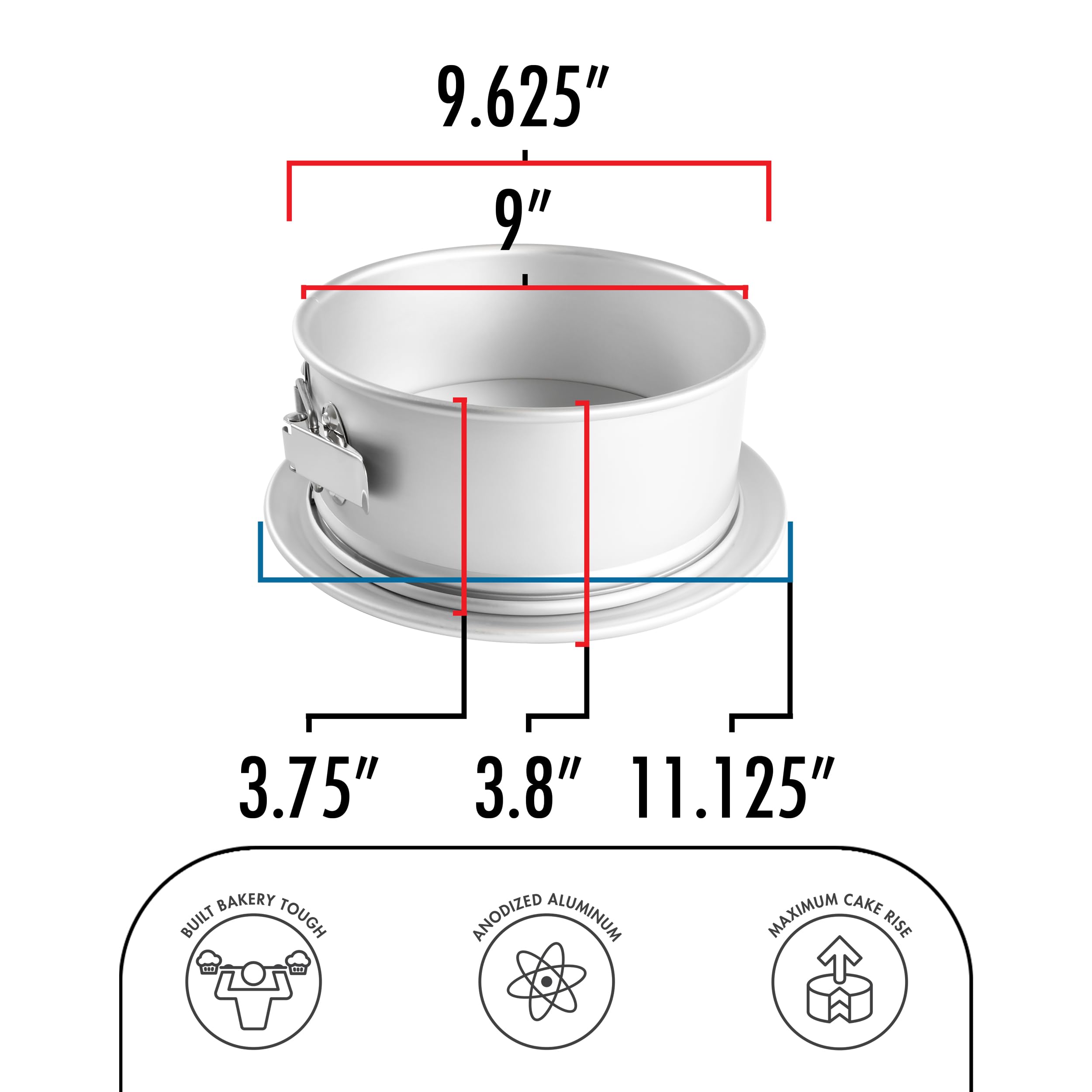 Fat Daddio's round springform pan 3-inch height side view ideal for tall fillings.