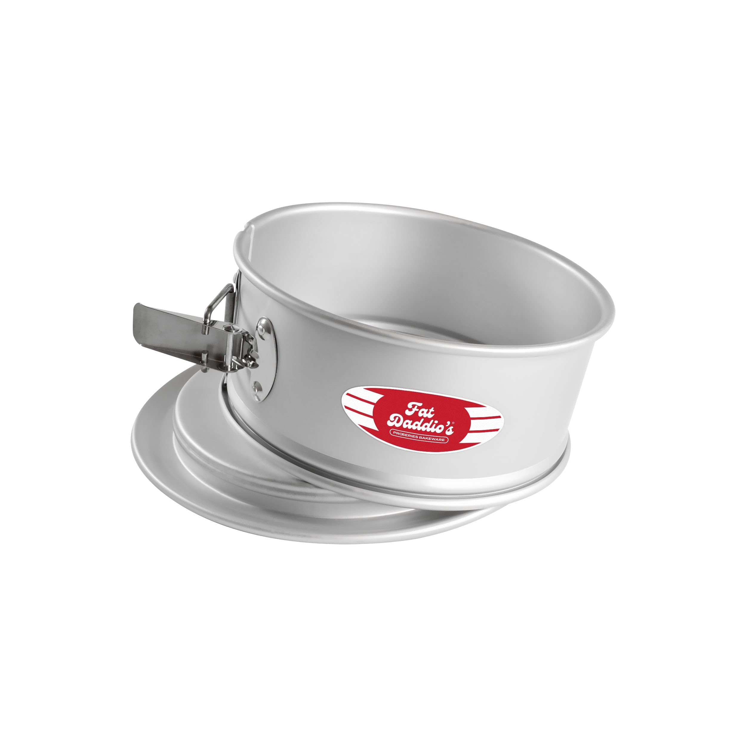 Fat Daddio's round springform pan exterior for clean release and professional baking results.