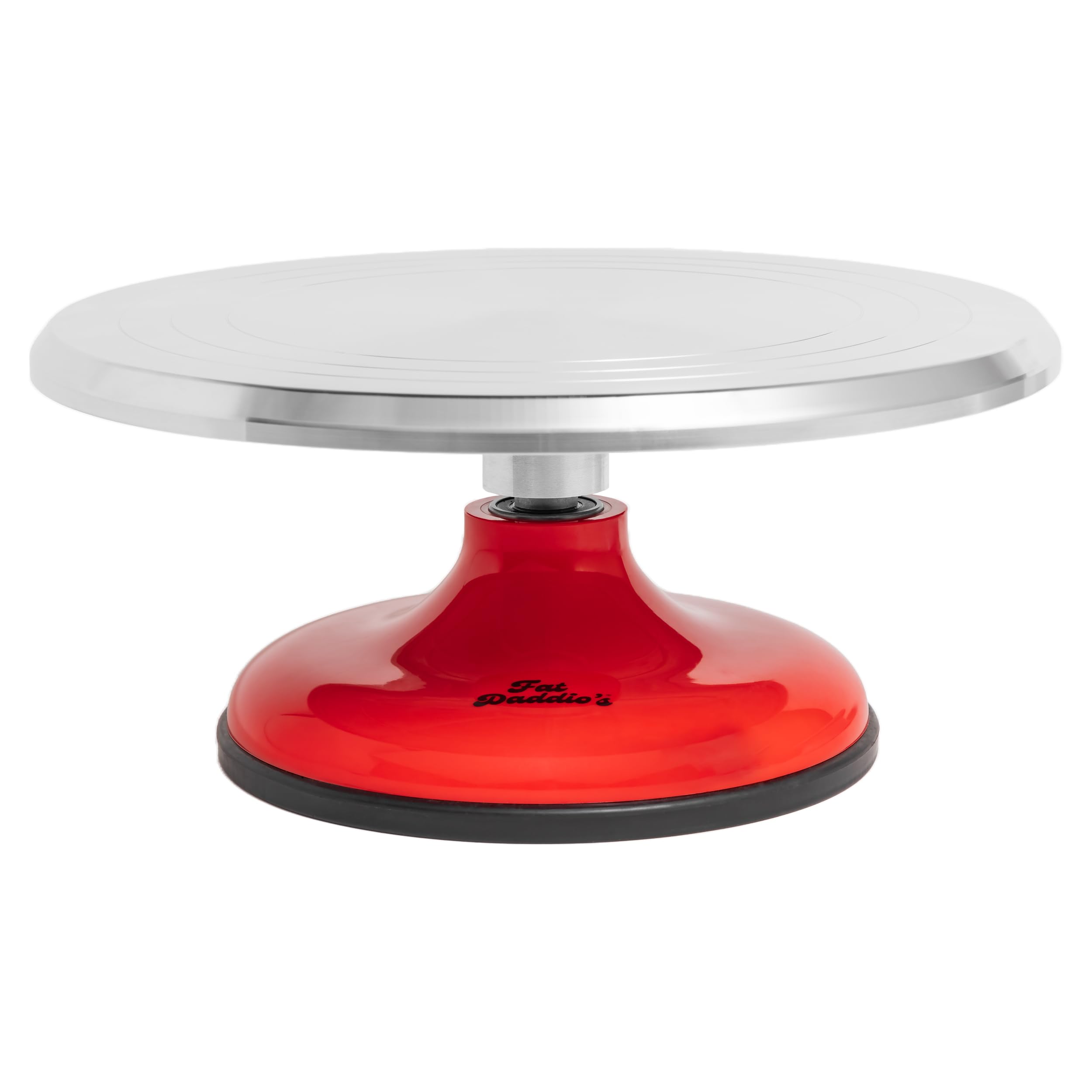 Fat Daddio's TT-1255 red front view, stable rotating cake stand.